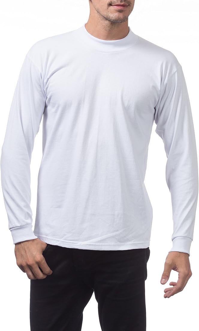 Pro Club Men's Mock Turtleneck Long Sleeve Tee, Snow White, X
